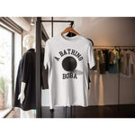 A Bathing Boba Shirt hanging out on a hanger 