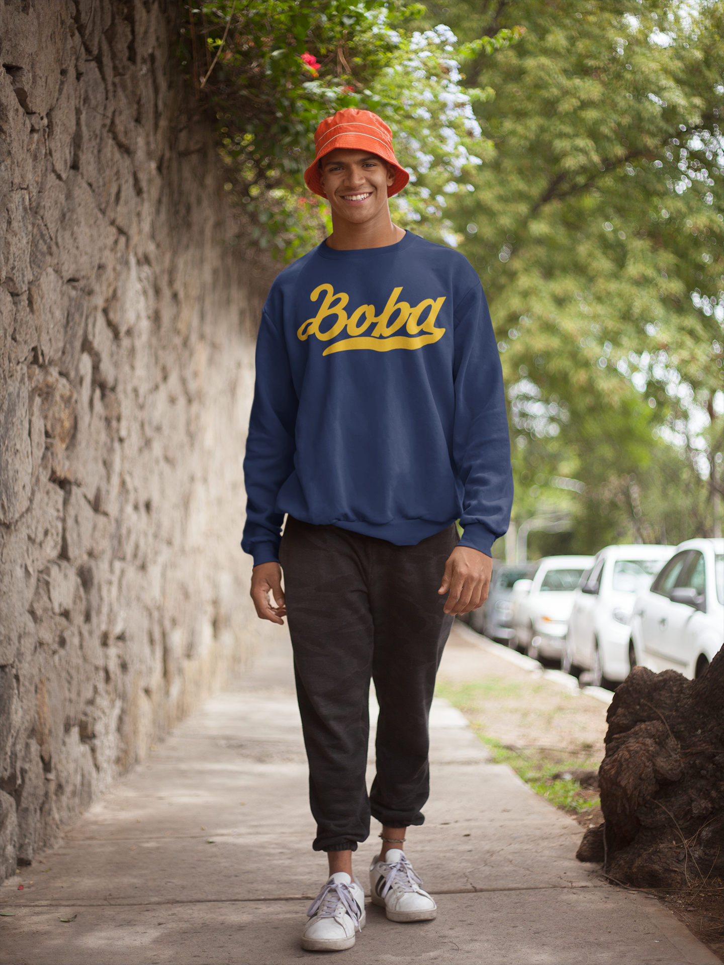Man wearing Cal Boba Sweater - UC Berkeley Parody