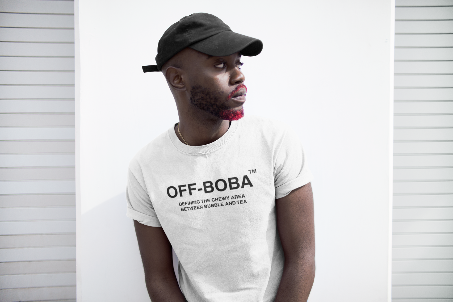 Man wearing an Off-Boba Shirt - Off White Parody