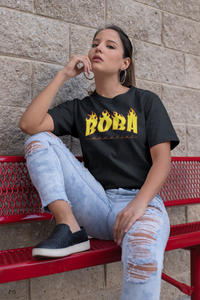 Woman wearing a Boba Magazine Shirt at a Costco - Thrasher Parody 