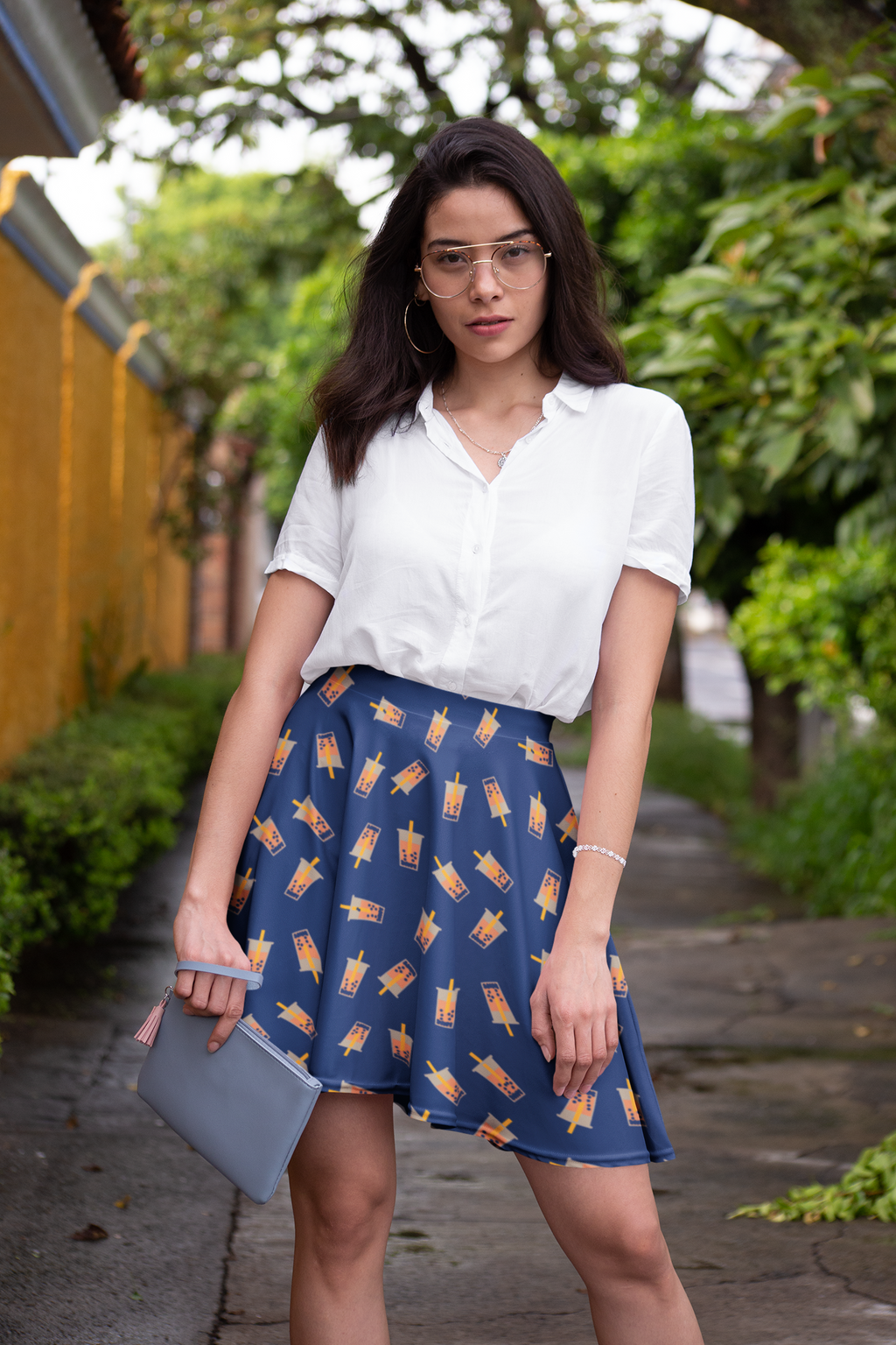 Fashionable woman wearing a boba skirt 