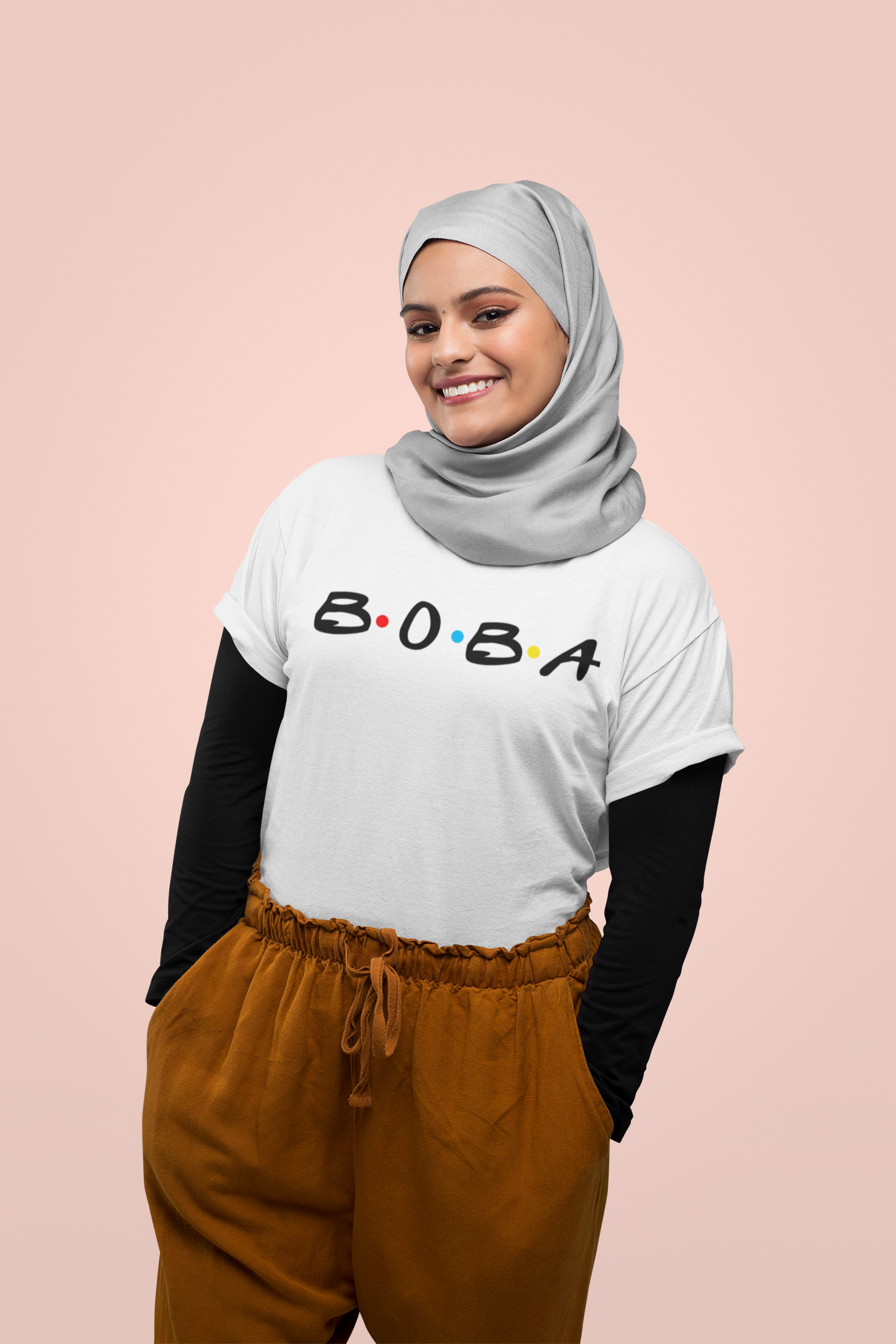 Woman wearing a hijab and a Boba Friends