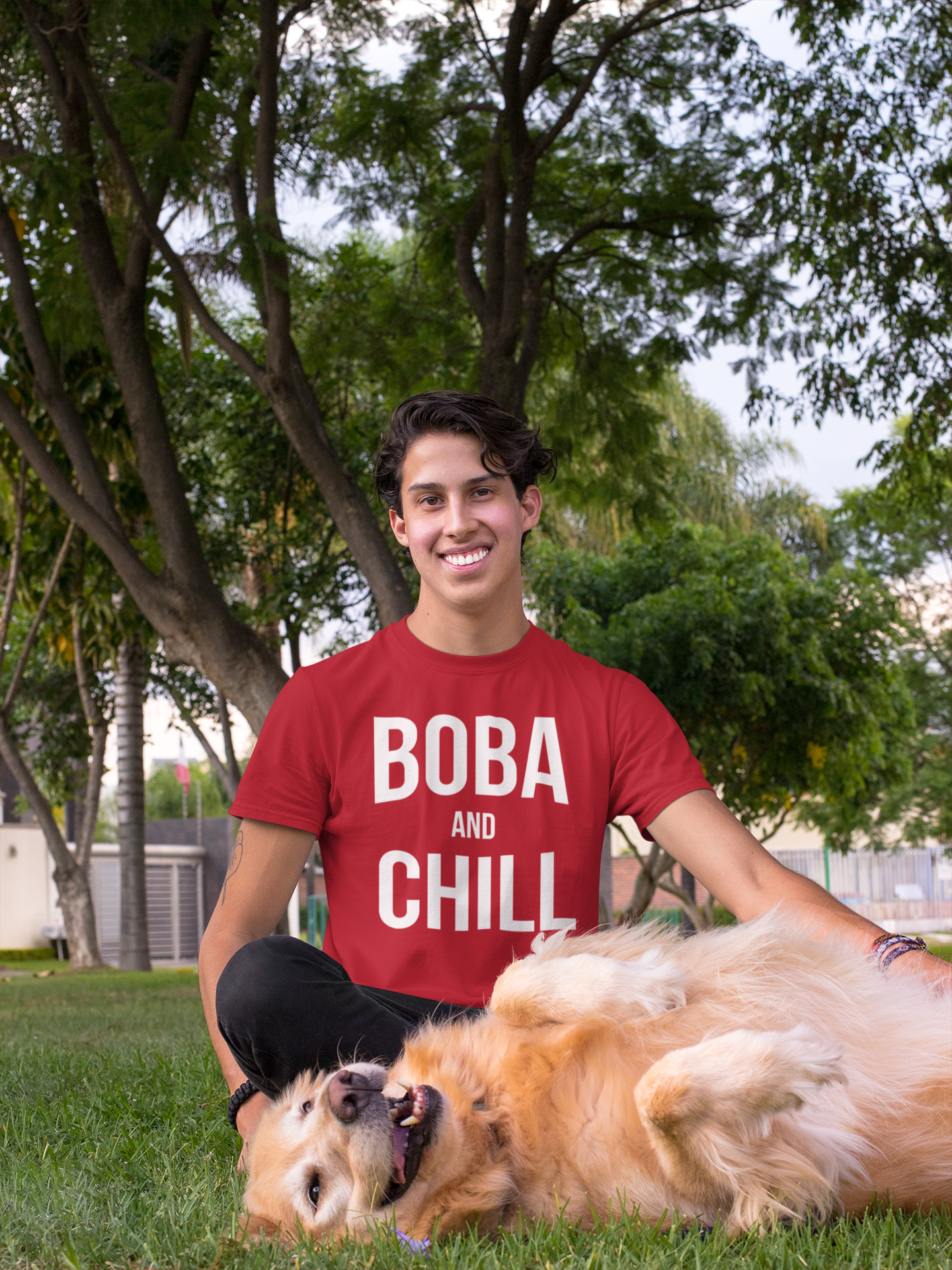 Man and his dog with Boba and Chill Shirt