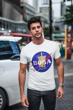 Man wearing a Nasa Boba shirt