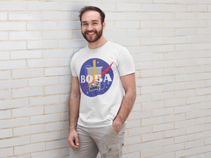 Man wearing a Nasa Boba shirt